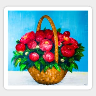 Bouquet of red peonies on a background of blue sky Sticker